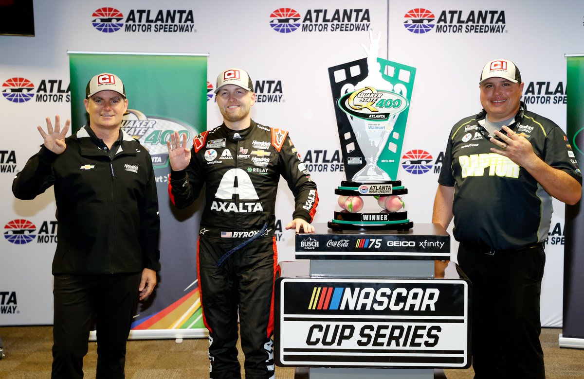 Neither an early spin nor damage to his No. 24 Chevrolet could prevent William Byron from winning Sunday night’s rain-shortened Quaker State 400 Available at Walmart at Atlanta Motor Speedway.

#WilliamByron #DanielSuarez #AJAllmendinger #QuakerState400 #Racing #Winner #Georgia…