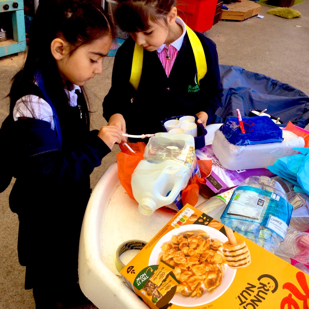 RPAReception's tweet photo. Reception made junk model boats out of recyclable materials. We tested to see if they would sink or float on the water. We have enjoyed the story “Mr Gumpy’s Outing”. #eyfs #outdoorlearning #junkmodelboats #wearebrightfutures #rpa https://t.co/5lYAjTruCK
