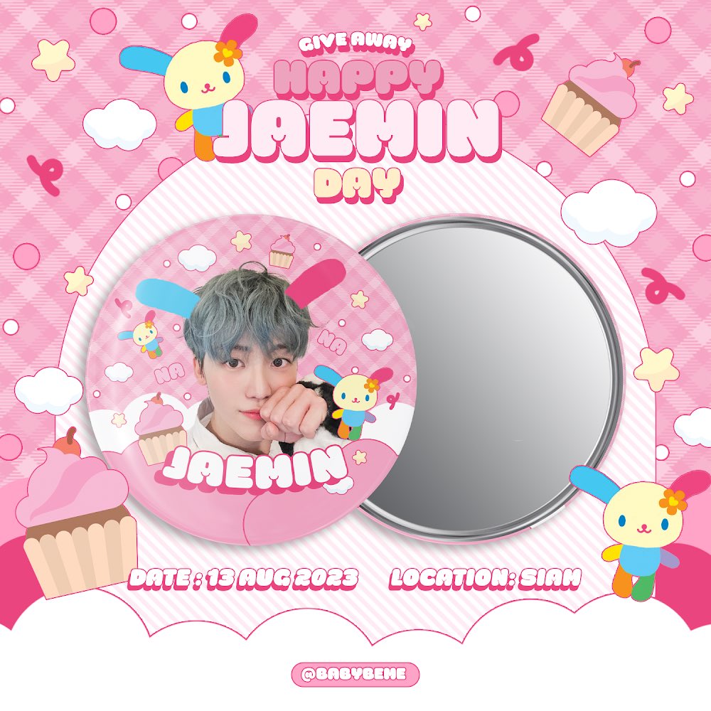 babybemee's tweet photo. ꒰ pls kindly rt ꒱

✧⋆˚GIVEAWAY JAEMIN DAY🐰🧁

♡ mirror 30 ea
♡ location : siam &amp; cafe
♡ date : 13 aug
♡ time : tba 

ꔛ rt &amp;​ show this tweet 𓈒𓏸

#HAPPYJAEMINDAY https://t.co/8eXaFQ4sjd