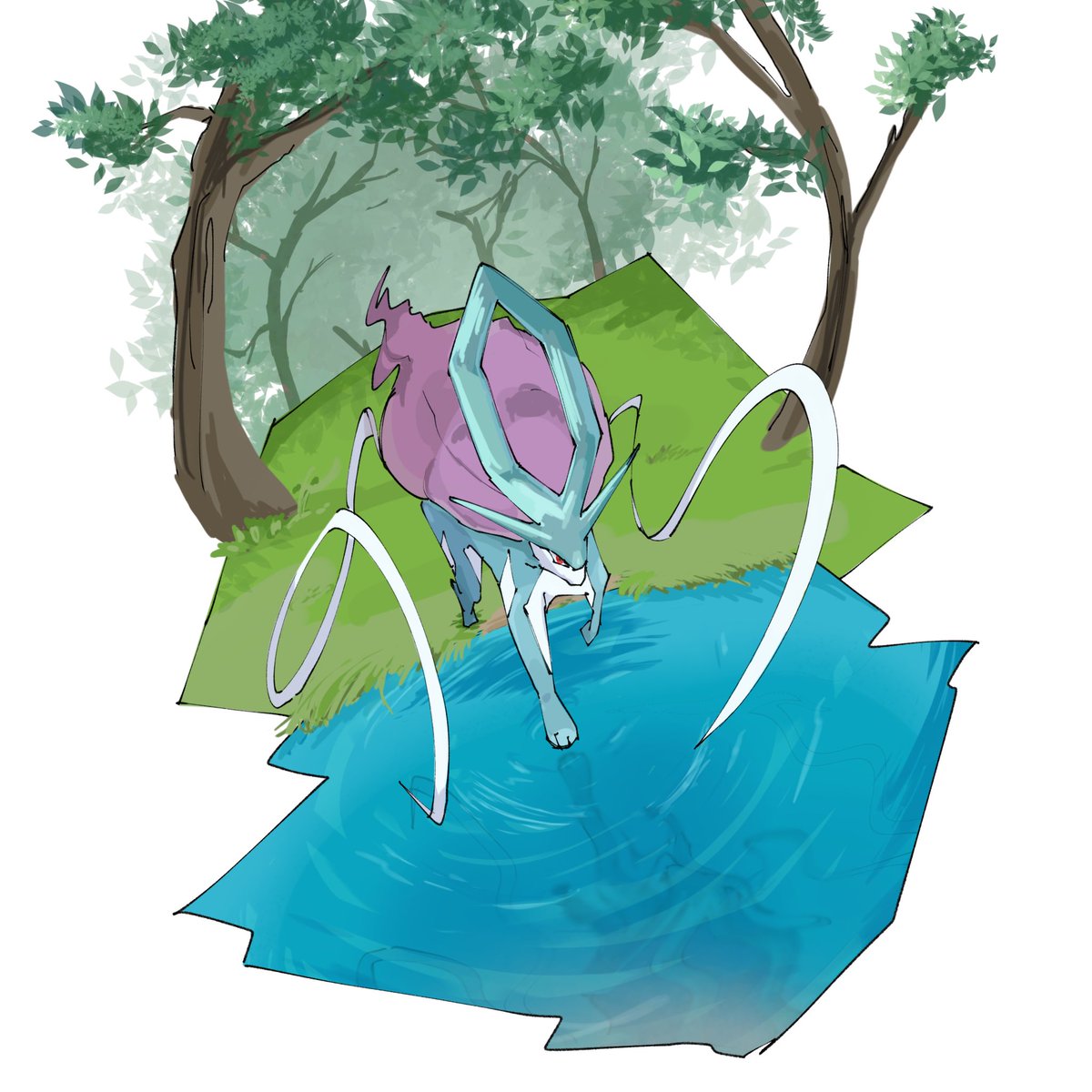 pokemon (creature) no humans grass water solo tree outdoors  illustration images