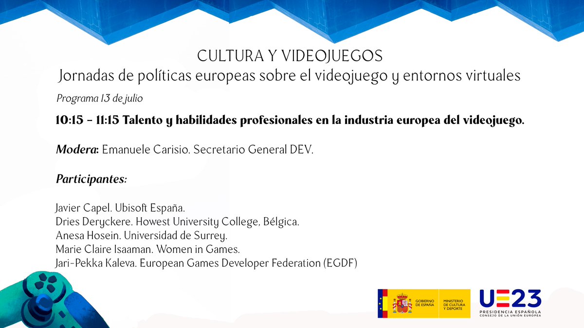 iccgob's tweet photo. 🔸10:15 - Talento y habilidades profesionales en la industria europea del #videojuego.

🤝Modera:@ecarisio (@dev_es)
🗣️Participa: @jpkaleva (@EgdfTeam);@anesa (@UniOfSurrey), @DriesDeryckere (@Howest_Intl), Javier Capel (@Ubisoft_Spain) y @mcisaaman (@wigj) https://t.co/NmkJWVjwl3