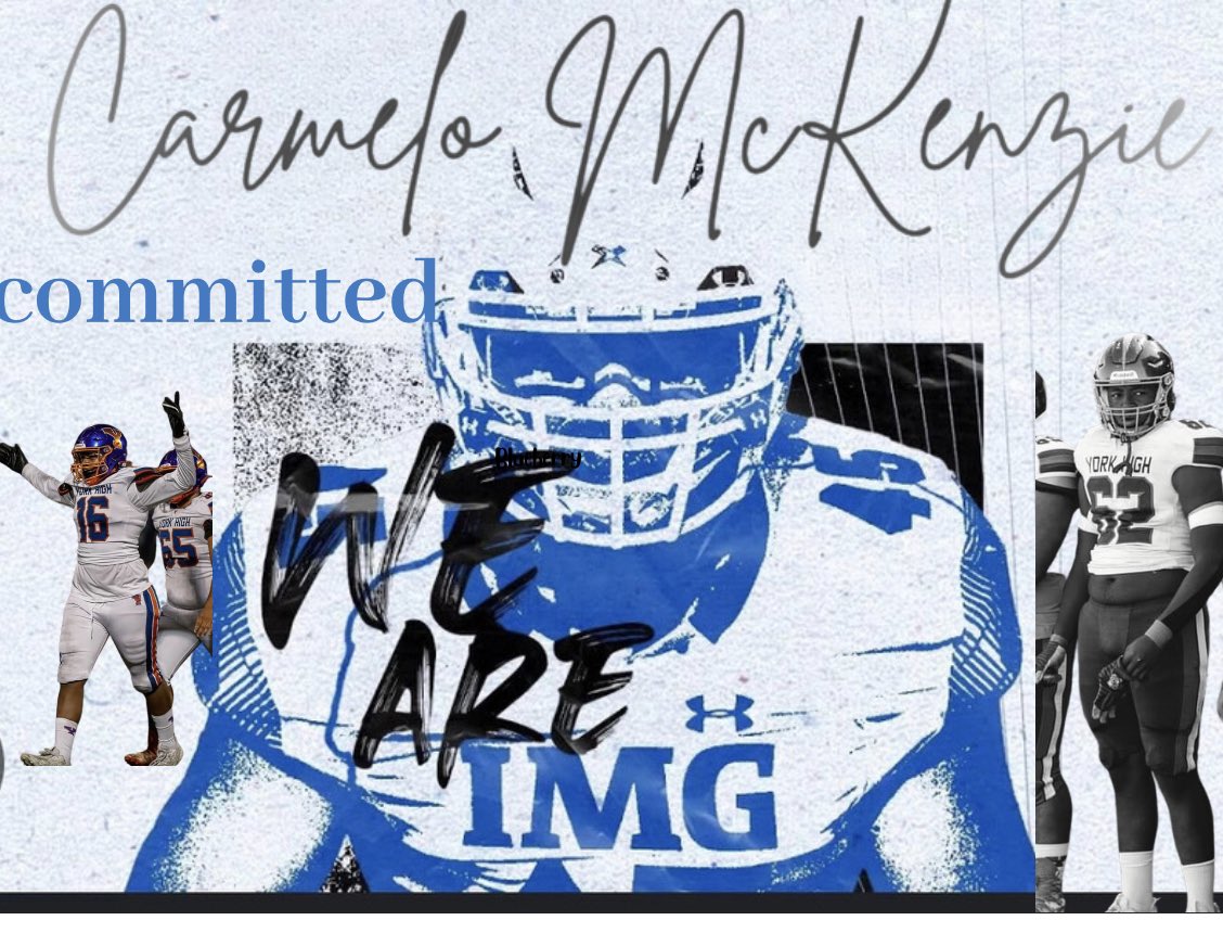 3⭐️Carmelo McKenzie (@carmelomckenzi4) on Twitter photo I am excited to announce I will be joining the IMG Academy Football Brotherhood! It is an opportunity of a lifetime and I’m beyond grateful to everyone who has helped me continue to pursue my dreams. 💙🤍
<a href="/PaFootballNews/">Pennsylvania Football News</a> <a href="/bad2theallibone/">Matthew Allibone</a> <a href="/IMGAFootball/">IMG Academy Football</a> <a href="/RecruitsYork/">YorkAdamsRecruits</a> I am excited to announce I will be joining the IMG Academy Football Brotherhood! It is an opportunity of a lifetime and I’m beyond grateful to everyone who has helped me continue to pursue my dreams. 💙🤍
<a href="/PaFootballNews/">Pennsylvania Football News</a> <a href="/bad2theallibone/">Matthew Allibone</a> <a href="/IMGAFootball/">IMG Academy Football</a> <a href="/RecruitsYork/">YorkAdamsRecruits</a>