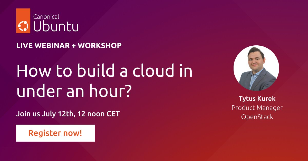 💡 You can build your #cloud in under an hour, and we can show you how! 

🕛 Join us for our live workshop on July 12th at 12 noon CET and build your cloud with us. 

▶️ Please register here: ubuntu.com/engage/how-to-…

#privatecloud #cloud #openstack