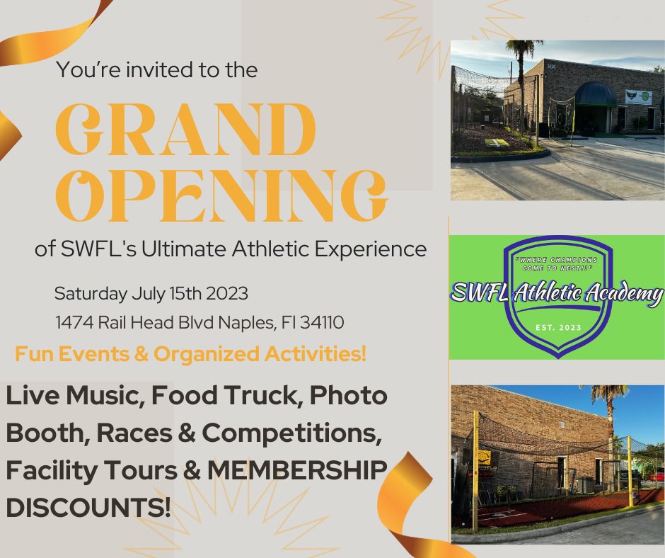 Make sure you take a moment and check out our grand opening! 9:00am until!! @coachJenks1 <a href="/GoldenWingsAca1/">Golden Wings Academy LLC</a> <a href="/CoachLee239/">CoachLee239</a> <a href="/EdGantG5/">Ed Gant</a> <a href="/CoachChMac/">Coach Chris MacPherson</a> <a href="/CoachDro239/">Coach Dro</a> <a href="/coachbbrisker/">Bryan Brisker</a> <a href="/CoachTJ7/">Coach TJ</a> <a href="/ndn/">Naples Daily News</a> <a href="/JustAdamFisher/">Adam Fisher</a> #athlete #Training #grandopening #swflathleticacademy