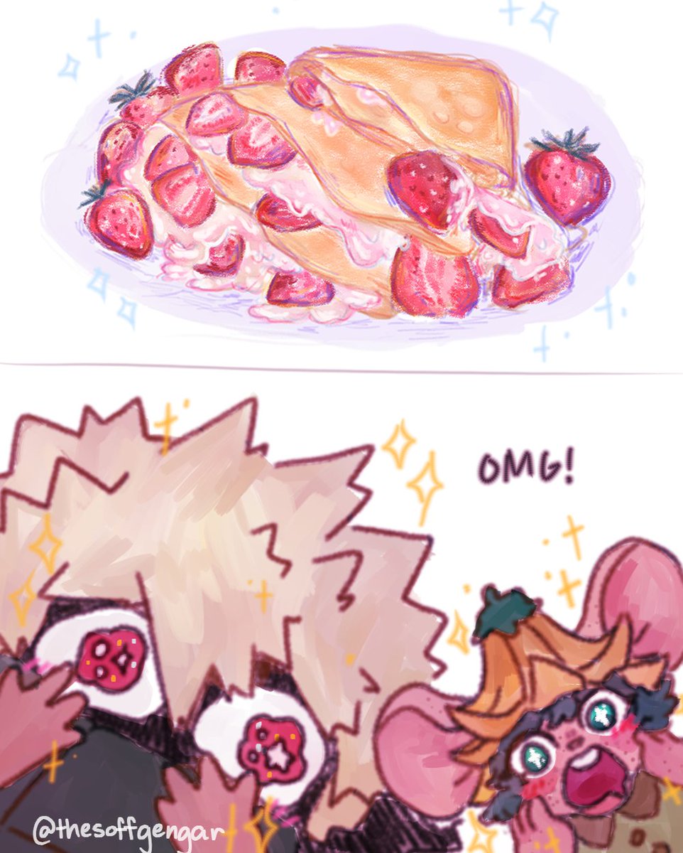 thesoffgengar's tweet image. ooooooo,,,,strawberry crepes hehe
#dynamy and #mouseku are excited!! they really want to eat them!!