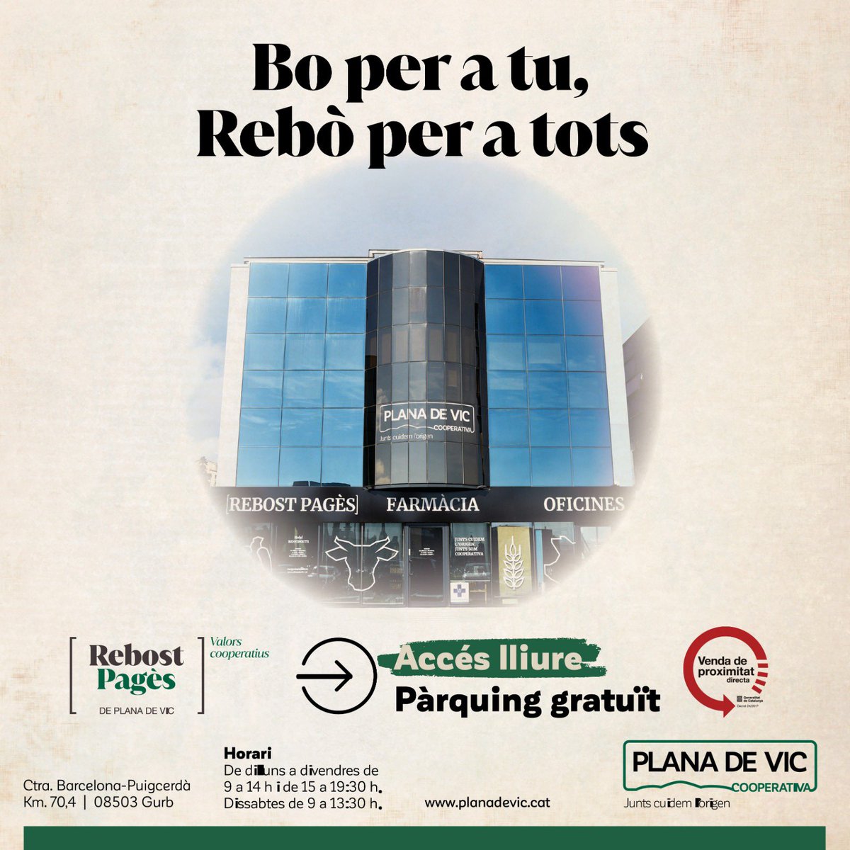 coplanadevic's tweet photo. Bo per a tu, Rebò per a tots! 

Vine a fer la primera compra a l'agrobotiga Rebost Pagès i t'emportaràs un fuet Plana de Vic de regal (compra mínima de 40 €).

Estem ubicats a la ctra. de Barcelona a Puigcerdà, Km. 70,4 de Gurb.
Accés lliure per a tothom!
Amb pàrquing gratuït. https://t.co/rgLPoiUFBh