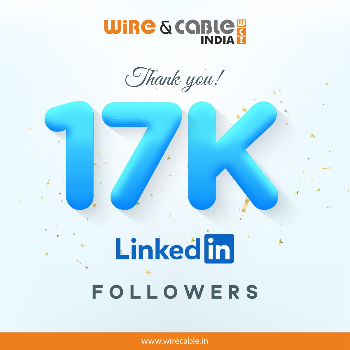 wirecableindia's tweet image. We are excited to share that @WireCableIndia
recently hit the 17000+ follower mark on our #LinkedInPage.  

Not a ‘follower’ yet? Join us Now on LinkedIn: linkedin.com/company/wire-&amp;amp;…

#Wirecable #Followers #LinkedinFollowers #WiresAndCables #IndustryNews #17K #WireAndCableIndustry