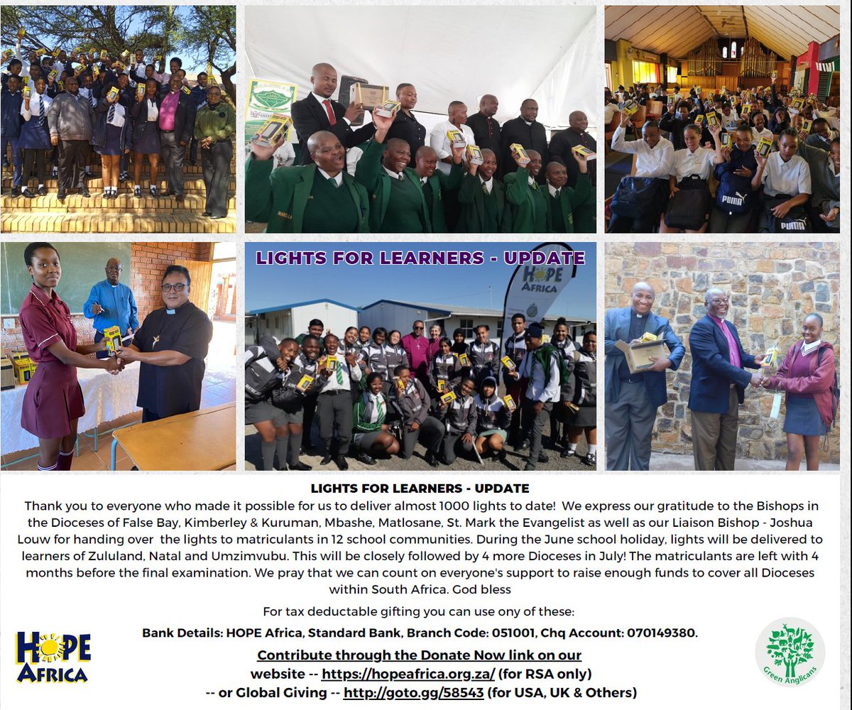 AcsaHope's tweet photo. We are on the last stretch for our Lights on for Learners project!  The total of lights distributed is now 1 300.  Please have a look at our poster to see how you can assist more matriculants to receive their lights.  God bless https://t.co/iyElKoF0Iv