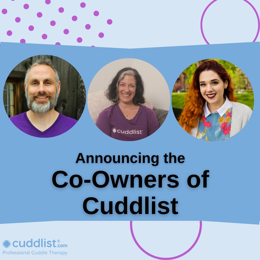 Cuddlist's tweet photo. Announcing the new Co-Owners of Cuddlist! Madelon Guinazzo , John Ellsworth, and Keeley Shoup are officially taking the reins and moving this incredible company forward.
Join us in welcoming our new leadership!
#cuddlist #professionalcuddling #touchtherapy #cuddletherapy #news https://t.co/EwwfdqjSaW