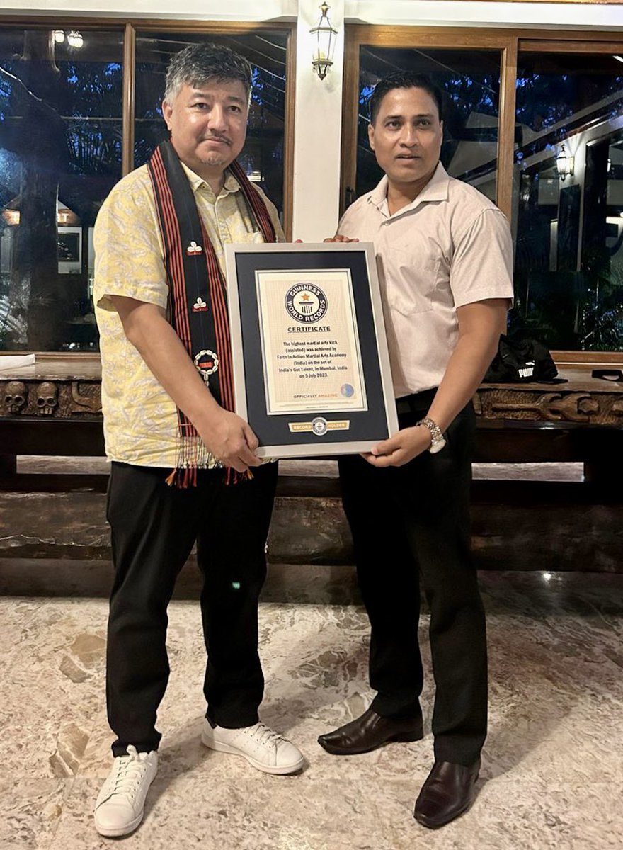 WORLD RECORD !!! 

Nagaland is Proud !! India Shines !! 

Faith in Action from Nagaland creates a new Guinees World Record for “the highest martial arts kick (assisted) was achieved by Faith In Action Martial Arts Academy (India) on the set of
India's Got Talent, in Mumbai, India