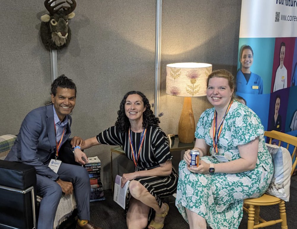 Rosie_j_g's tweet photo. @cottonvotesyes feeling starstruck meeting @subodhdave1 at the NHS scotland stand at #Congress23. Come find us for some Scottish food and drinks and have a seat in our comfy bothy. https://t.co/5o5iaPpqcj