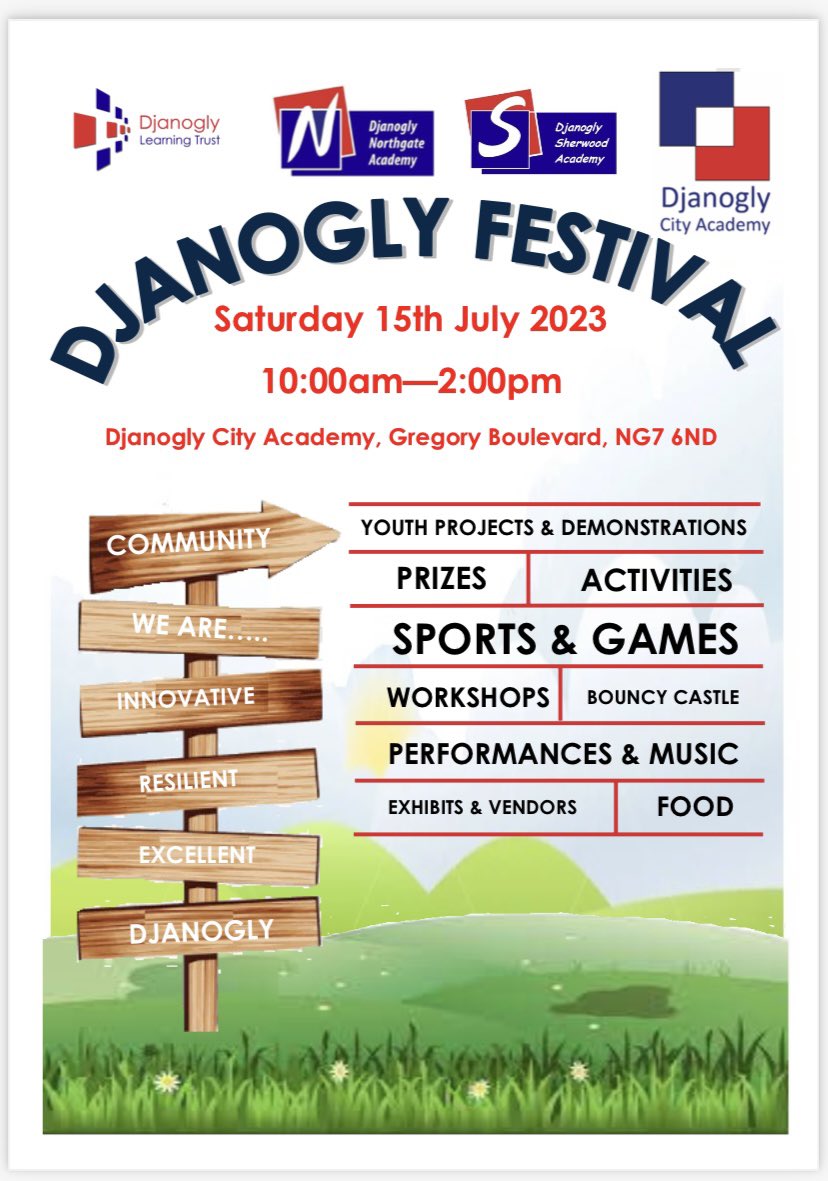 DjanoglyT's tweet photo. 5 days to go.
We are opening ours doors at 10:00am with lots of free activities and lots of opportunities to promote local businesses and celebrate our community, don’t forget to come and visit on Saturday 15th July #WeareDjanogly #celebratesmallbusinesses #NottinghamCommunity https://t.co/i4fDaeSsAx