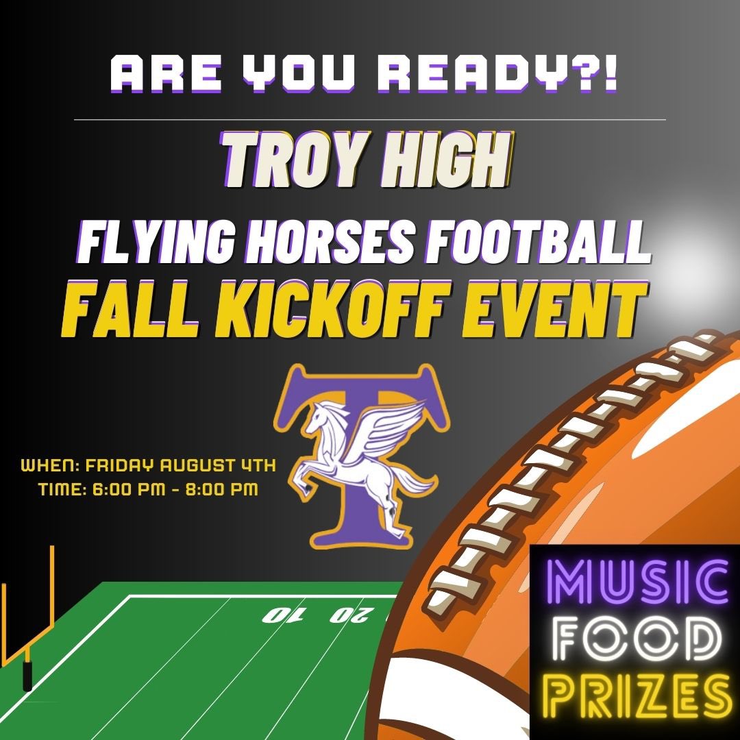 Spread the word!!!! 
Troy Fall Kick Off Event 
Let’s start this season off right together!
Music, Food, DJ, Break Dancing, Raffles &amp; more!
August 4th 6-8 pm