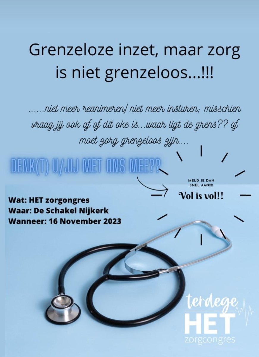 Medisch gezien is er veel mogelijk en worden grenzen steeds verder verlegd. Maar moet alles wat kan? Mag alles wat kan? En welke ruimte is er om grenzen te stellen zowel vanuit de patiënt als de zorgverlener.

Inschrijven 👇

terdege.nl/evenementen/gr…