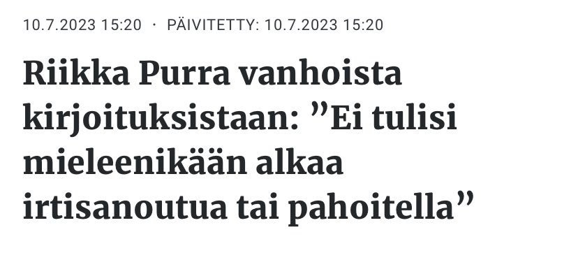 oula_silver's tweet photo. "Jos mulle annettaisiin ase, ruumita tulisi ihan lähijunassakin, you see."

Ellei tule mieleenkään tällaisesta irtisanoutua tai sitä pahoitella, on muiden tehtävä johtopäätökset.

Riikka Purra ei ole sovelias henkilö ministeriksi, @PetteriOrpo.
#äärioikeisto https://t.co/VwHV5yXQYW