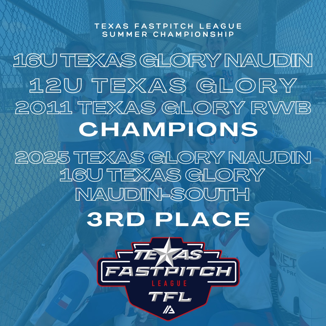 2023 TFL Summer Championship "Texas Takeover" 
🔥🔥🔥
16u Texas Glory (Naudin) are co-champs and 2025 Texas Glory (Naudin) &amp; 16u Texas Glory (Naudin-South) are third in the 16u division.

12u Texas Glory &amp; 2011 Texas Glory (RWB) are co-champs in the 12u division.

#glorynation