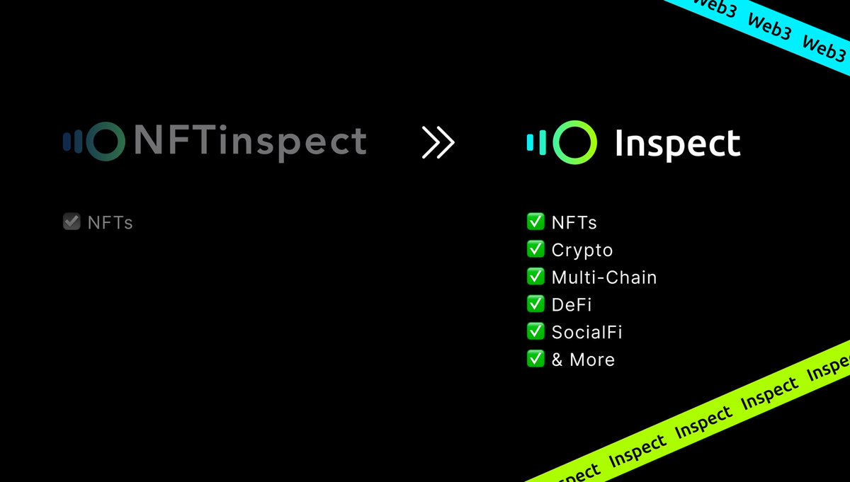 inspectxyz's tweet photo. NFTinspect has evolved into so much more than just NFTs and we will keep pushing the boundaries of what the platform is capable of. 

That's why we are dropping the NFT and moving forward as Inspect, your destination for finding the pulse of Web3. https://t.co/S0bE7aNyLN