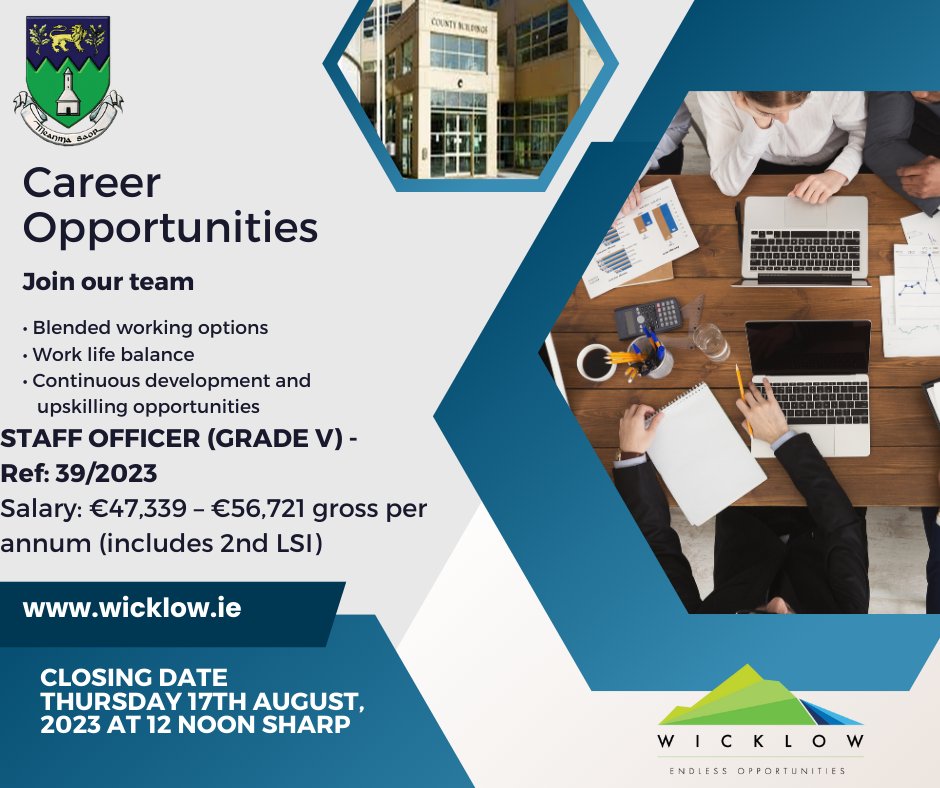 wicklowcoco's tweet photo. Applications are invited for the post of Staff Officer - Ref: 39/2023
https://t.co/x1FBjRGN3v
#jobfairy #publicappointmentservice #localgovire #publicjobs https://t.co/KBnCl4T7FW
