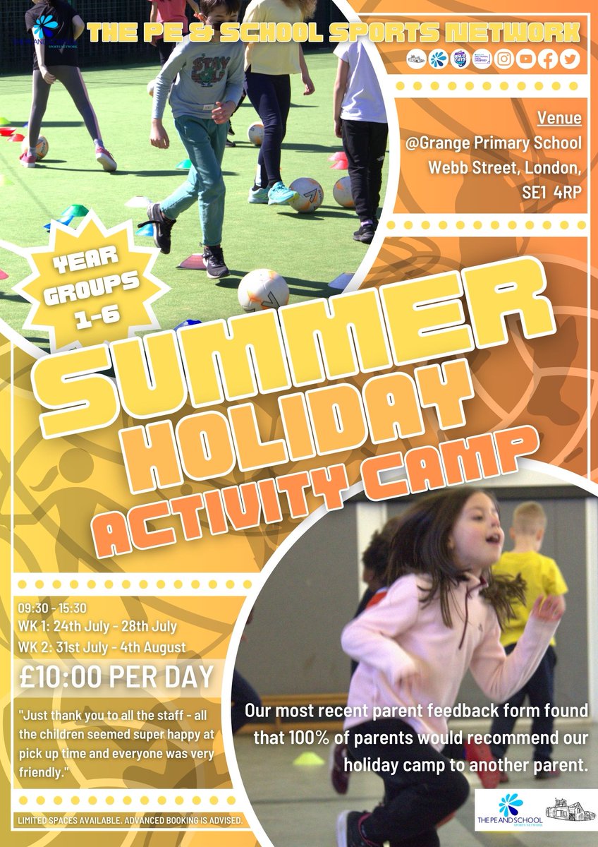⚠️ We are pleased to announce that our Summer Camp at Grange Primary School is now open to all children in Southwark.

🗓️ 24th July - 4th Aug
📍 Grange Primary School
⏰ 09:30 - 15:30

Follow the link below ⬇️ to sign up.
lpessn.ovw1.devwebsite.co.uk/form/?pid=146&…