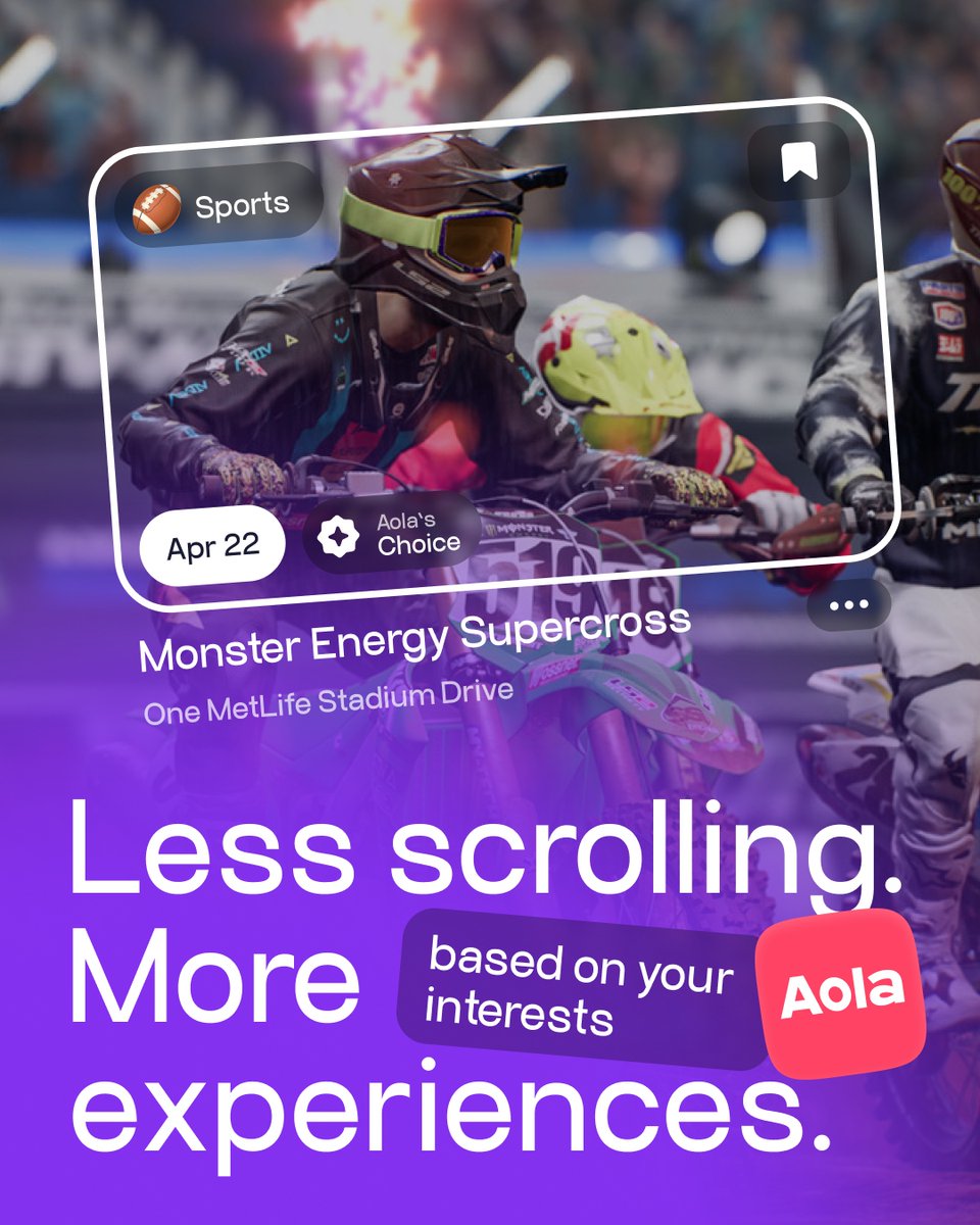 Aola_app's tweet photo. Get excited to find things to do that match your  personal preferences 💯 #JustAskAola 🙌 Less scrolling, more adventure! 🤸‍♀️ #WhatToDoNYC 

Download today! 📲

iOS
https://t.co/wBHTEKgsxP

Android
https://t.co/ce1LHs8IBY https://t.co/iNwrEO2TV4