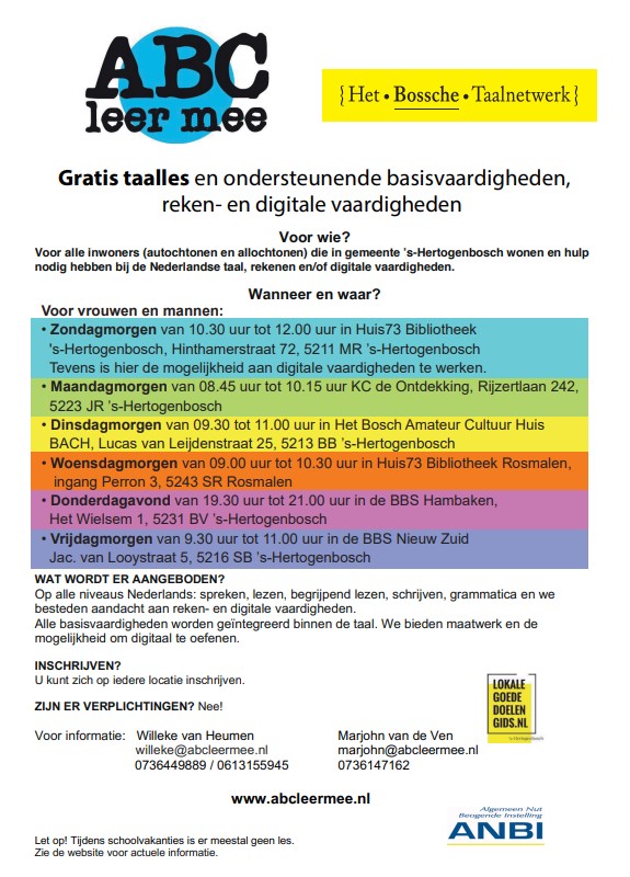 Gratis taalles en ondersteunende basisvaardigheden, reken- en digitale vaardigheden...

#goeddoenmakkelijkmaken
#galant
<a href="/abcleermee/">ABC leer mee</a>