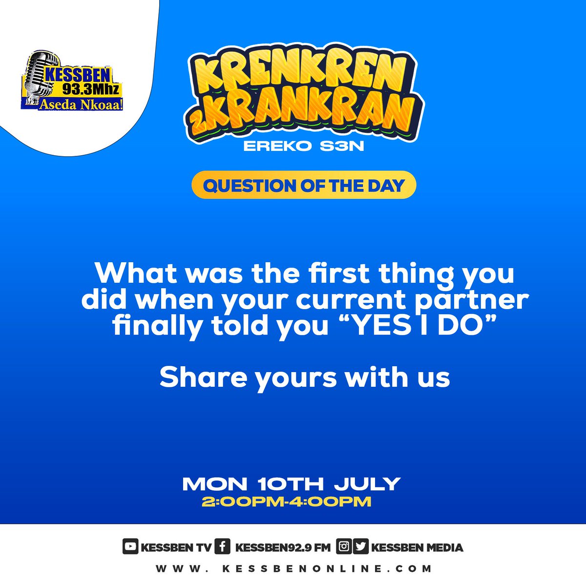 kessbenmedia's tweet photo. #QuestionOfTheDay on #Krenkren2Krankran with @DjKA_Gh x @PERCY_WAYNE1

Let’s get interactive 📻 

#KessbenFM https://t.co/34faoqgJeV