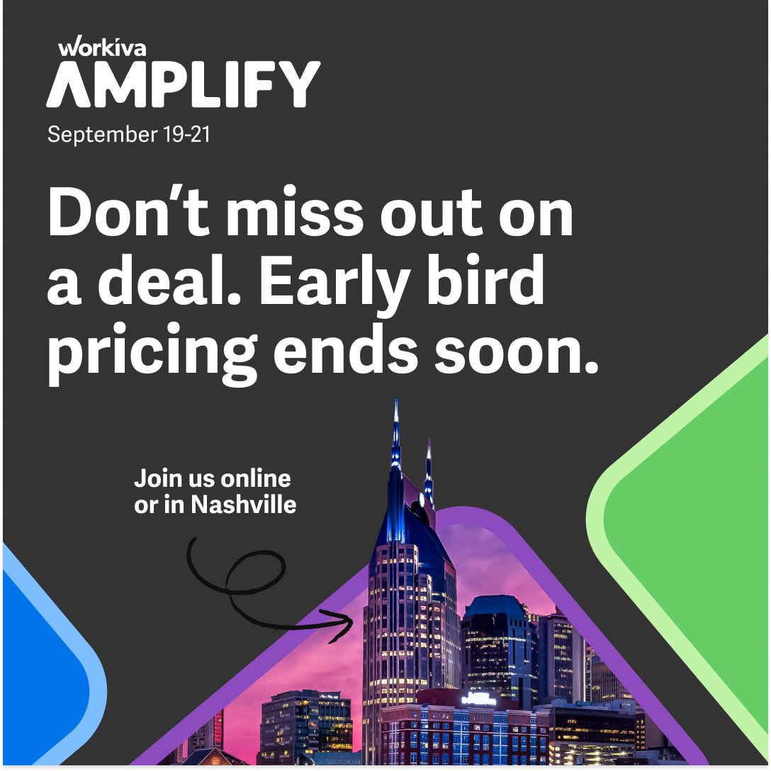 Workiva's tweet photo. Get discounted #WorkivaAmplify tickets while you can!
You have until July 14 to save $200 on registration, which includes 70+ sessions, up to 13 #CPE credits, and networking with other passionate business professionals.
Register today:ย https://t.co/0aKcJuIu95 https://t.co/a7VoWpgsCZ