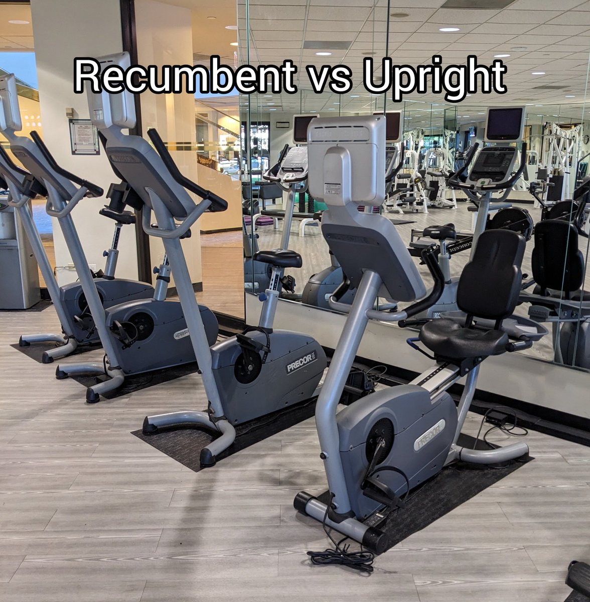 lvlupxpwellness's tweet photo. If you're going the stationary bike route, the upright bike is arguably better as your core is used more in addition to all the leg work.
That's not to say the recumbent bike doesn't have its place though. 
#recumbentbike #uprightbike #cardiomachine #gymtraining https://t.co/ojTlqRaD9o