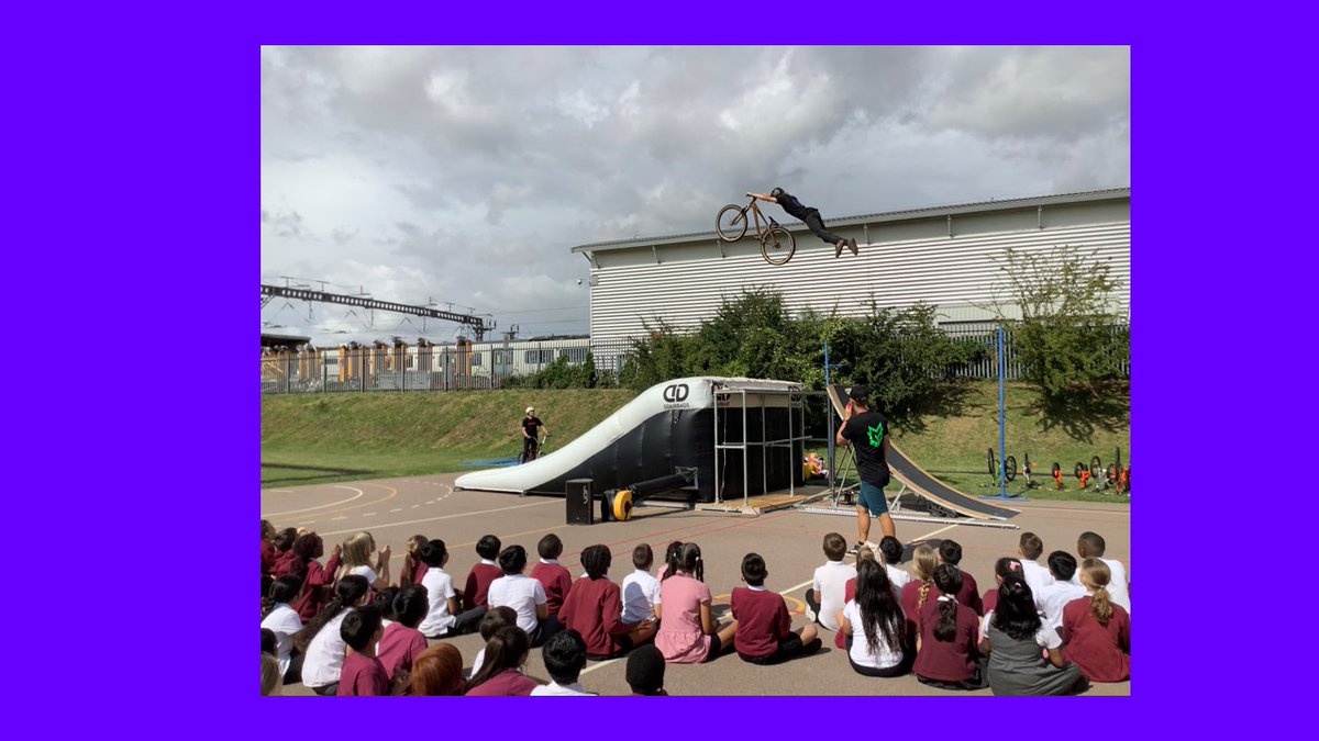 Today we were treated to a BMX show.  We were in awe, watching Andy and George perform amazing stunts.
Best Monday morning ever!!