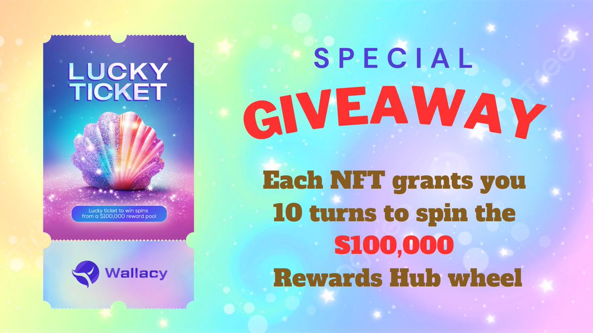 🎉 Exciting news! Get ready for the launch of Wallacy Lucky Ticket Early Access NFTs!

📷 Each NFT grants you 10 turns to spin the Rewards Hub wheel, where you could win tokens, stablecoins, and rare NFTs worth a total of $100,000 USDT!

Don't miss out on this fantastic