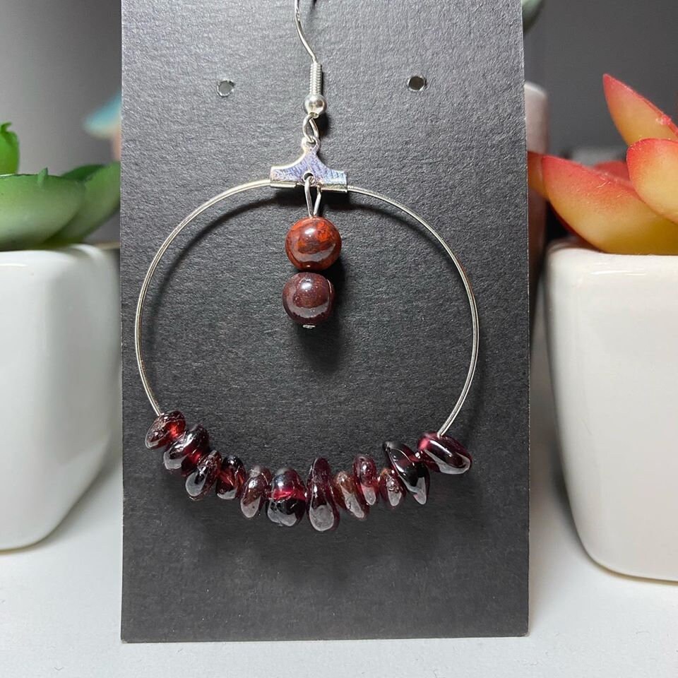 Excited to share the latest addition to my #etsy shop: Pomegranate Earrings etsy.me/3O4xQTU #red #circle #garnet #women #stainlesssteel #earwire #redjasper #redearrings #hoopearrings #love2jewelry