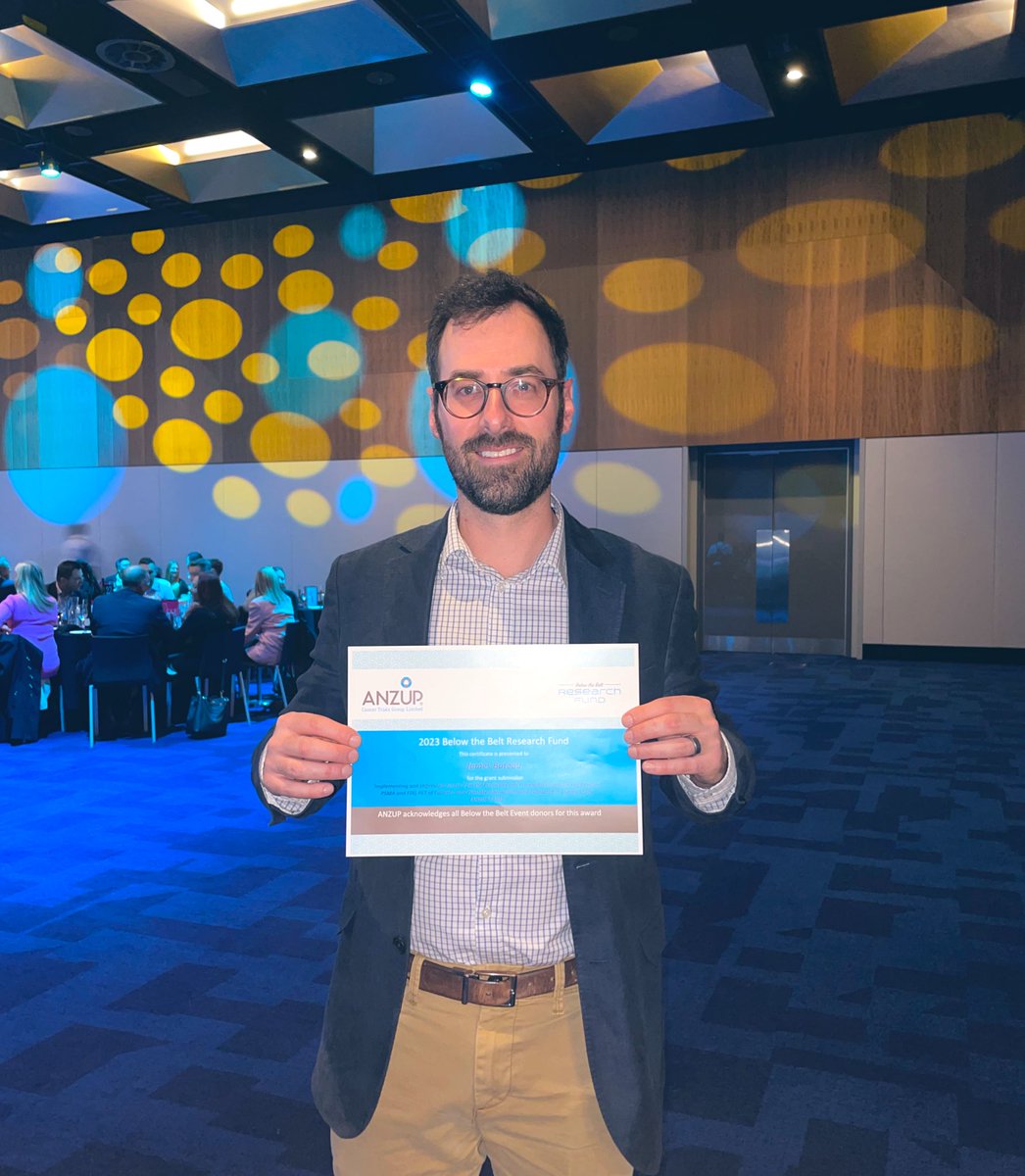 Congratulations to @ButeauJames for winning the @ANZUPtrials 2023 Below The Belt Research Fund! 👏🏻👏🏻👏🏻 | @pros_tic @gu_onc @PeterMacCC | #ANZUP23 #prostatecancer #theranostics