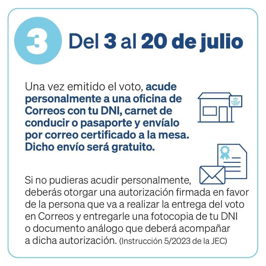 PPLoradelRio's tweet photo. 📮 ¿Tienes previsto votar por correo para las próximas elecciones generales del 23J y tienes dudas? 👇

1️⃣ Todavía estás en plazo, puedes solicitar el voto por correo hasta este jueves 13 de julio.
2️⃣ Del 3 al 16 de julio recibirás la documentación en casa.

#EsElMomento https://t.co/s6Ckqb49eT