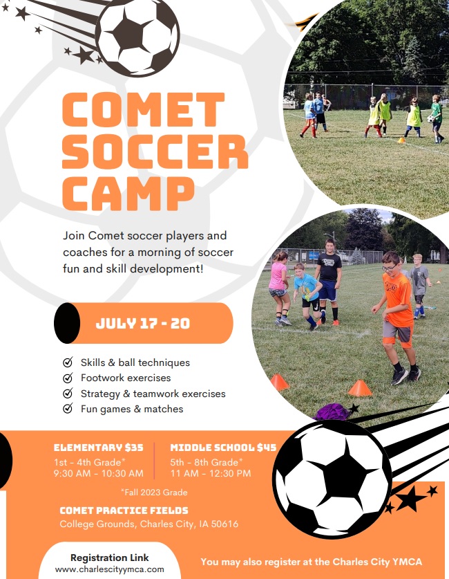 There is still time to sign up for next week's soccer camp!! Should be a great time!!  Contact the Charles City YMCA to register! Hope to see you there!