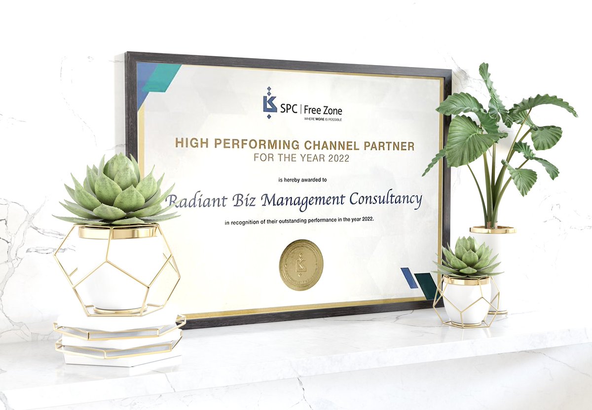 We are thrilled and honored to be recognized as the 'High Performing Channel Partner of the Year 2022' by SPC-Freezone! 🏆

#AwardWinners #scaleupyourbusiness #RadiantBiz #ExcellenceInPartnership #SPC #freezone #freezonebusiness #awards #bestbusinesssetupconsultants