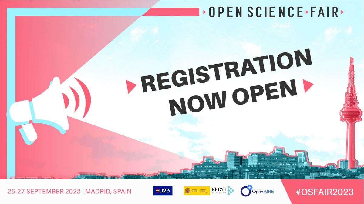 OpenScienceFAIR's tweet photo. 📢Breaking news! Registration for #OSFAIR2023 is now open! We are really proud that our conference is one of the key #OpenScience events that will be organized under the auspices of the Spanish Presidency of the Council of the European Union. Register now: https://t.co/IgpE29bb5J https://t.co/r8NrcXER1s