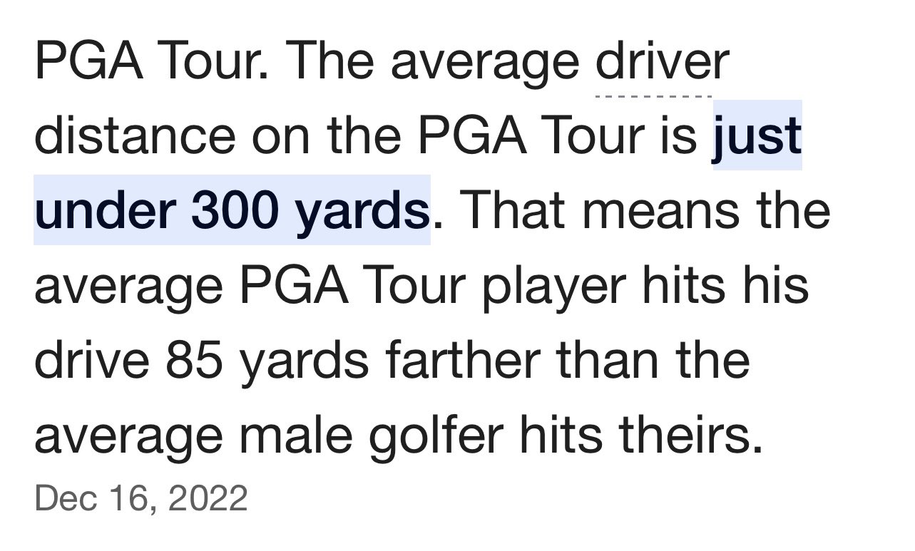 John Cardillo on Twitter "Average drive distance for a male golfer on