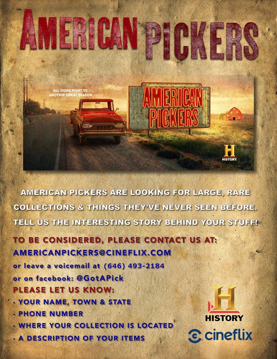 CountyAddison's tweet photo. American Pickers are coming to Vermont this August looking for some exciting new picks! If you or someone you know has a large and private collection, contact American Pickers ASAP!
#addisoncountyvt #heartofchamplainvalley #addisoncountychamber #addisoncounty https://t.co/55ldnyi8El