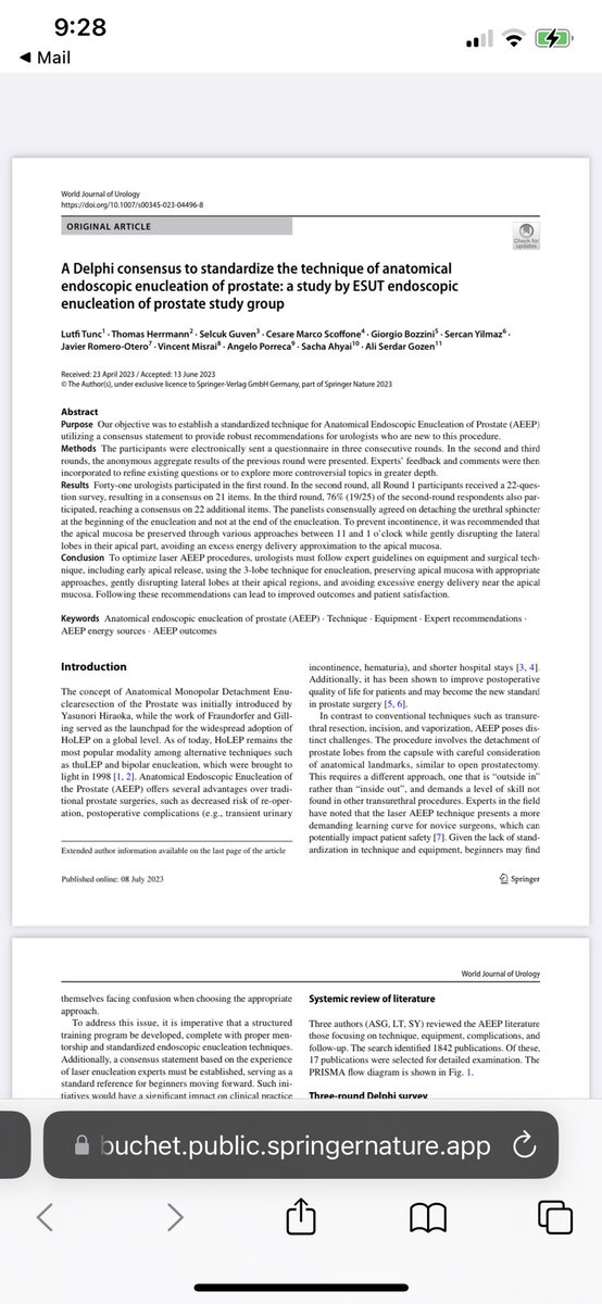 The panel of experts in #bph #enucleation of the prostate for the @Uroweb has just published a Delphi consensus on this technique. Hope it will help many colleagues. Honored to be part of it