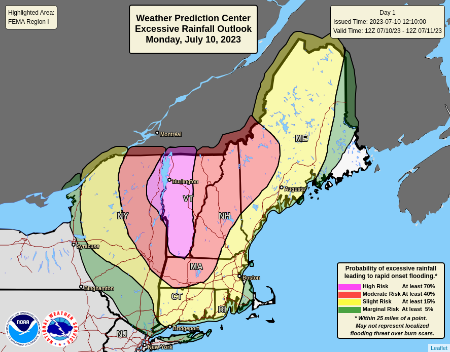 NWS's tweet photo. Widespread and extreme flash flooding is possible across interior New England today as heavy rains continue to fall.  Multiple Flash Flood Warnings are in effect and many roads are washed out with another 3-5 inches of rain to come.  #TurnAroundDontDrown https://t.co/a5B6nayP89