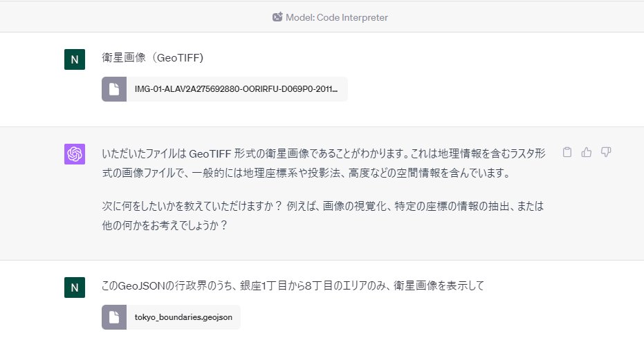 というわけで、さっそくChatGPT Code Interpreterで、衛星画像を