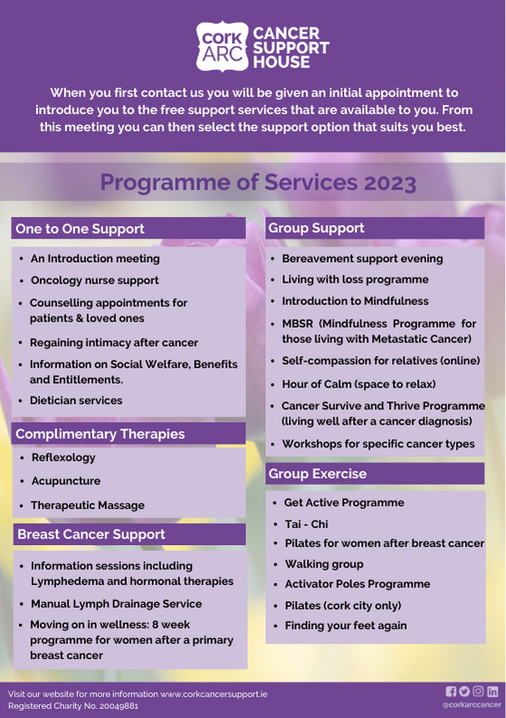 CorkARCcancer's tweet photo. All services are free for those who have been diagnosed with cancer, previously had cancer or there loved one.

If you or a loved one would like to know more. You can call us on 021 427 6688 or email info@corkcancersupport.ie

#cancerservices #cancersupport https://t.co/EEIcQT5FMX