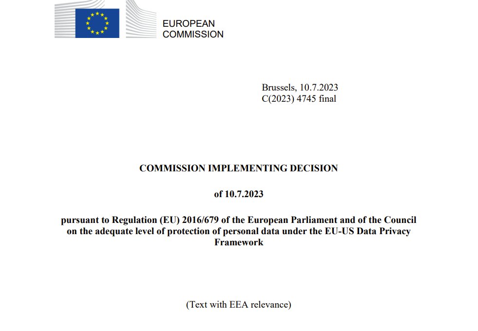 There we go: Angemessenheitsentscheidung für Datentransfers in die USA nun verfügbar!
Download: commission.europa.eu/system/files/2…
#Privacy #Datenschutz