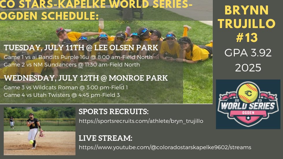 We are off to Ogden, Utah for the World Series, hope to see you there!