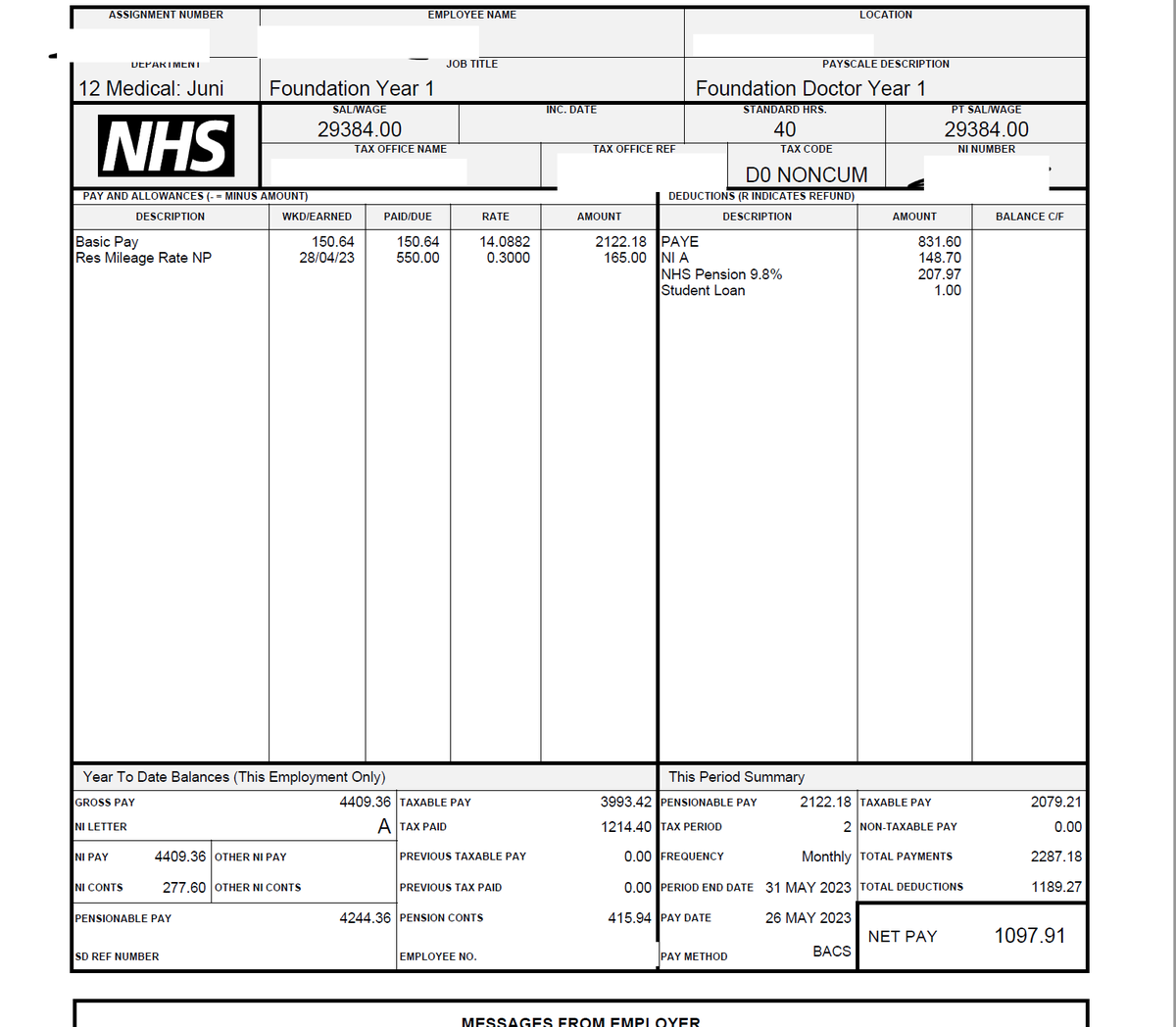 Dr Tanya (@veggieequallife) on Twitter photo This is a payslip of a FY1 doctor in the NHS.
They are paid £14 an hour. They take home £1097 a month.
70k+ in debt for student loan after 5/6 years of medical school.
This is not fair. You can't blame doctors for leaving.
#PayRestoration @BMA_JuniorDocs <a href="/Doctors_Vote/">DoctorsVote 🦀 #TellThemAgain</a> This is a payslip of a FY1 doctor in the NHS.
They are paid £14 an hour. They take home £1097 a month.
70k+ in debt for student loan after 5/6 years of medical school.
This is not fair. You can't blame doctors for leaving.
#PayRestoration @BMA_JuniorDocs <a href="/Doctors_Vote/">DoctorsVote 🦀 #TellThemAgain</a>