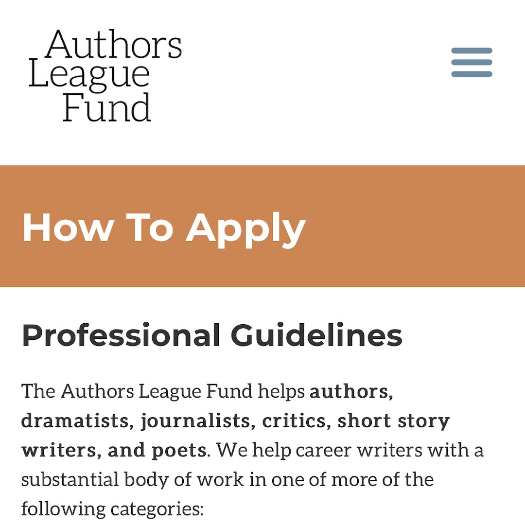 IndieSpace (@indiespacenyc) on Twitter photo The <a href="/AuthLeagueFund/">Authors League Fund</a> is an emergency fund providing non-taxable charitable support. If you are a dramatist struggling due to a medical emergency, housing crisis, sudden loss of income, or other difficulty, please view the application and details here: authorsleaguefund.org/apply/ The <a href="/AuthLeagueFund/">Authors League Fund</a> is an emergency fund providing non-taxable charitable support. If you are a dramatist struggling due to a medical emergency, housing crisis, sudden loss of income, or other difficulty, please view the application and details here: authorsleaguefund.org/apply/
