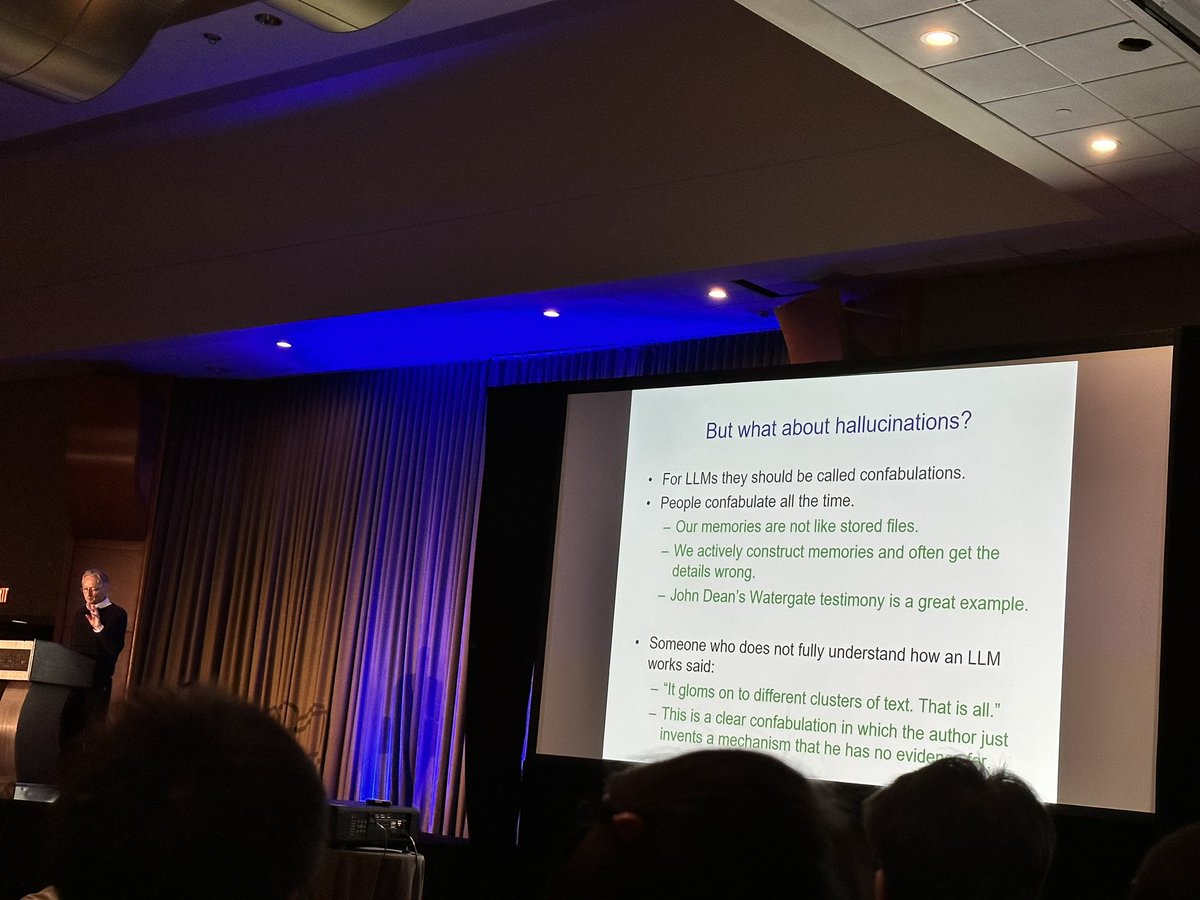 Geoffrey Hinton (#ACL2023NLP keynote address): LLMs’ hallucinations should be called confabulations