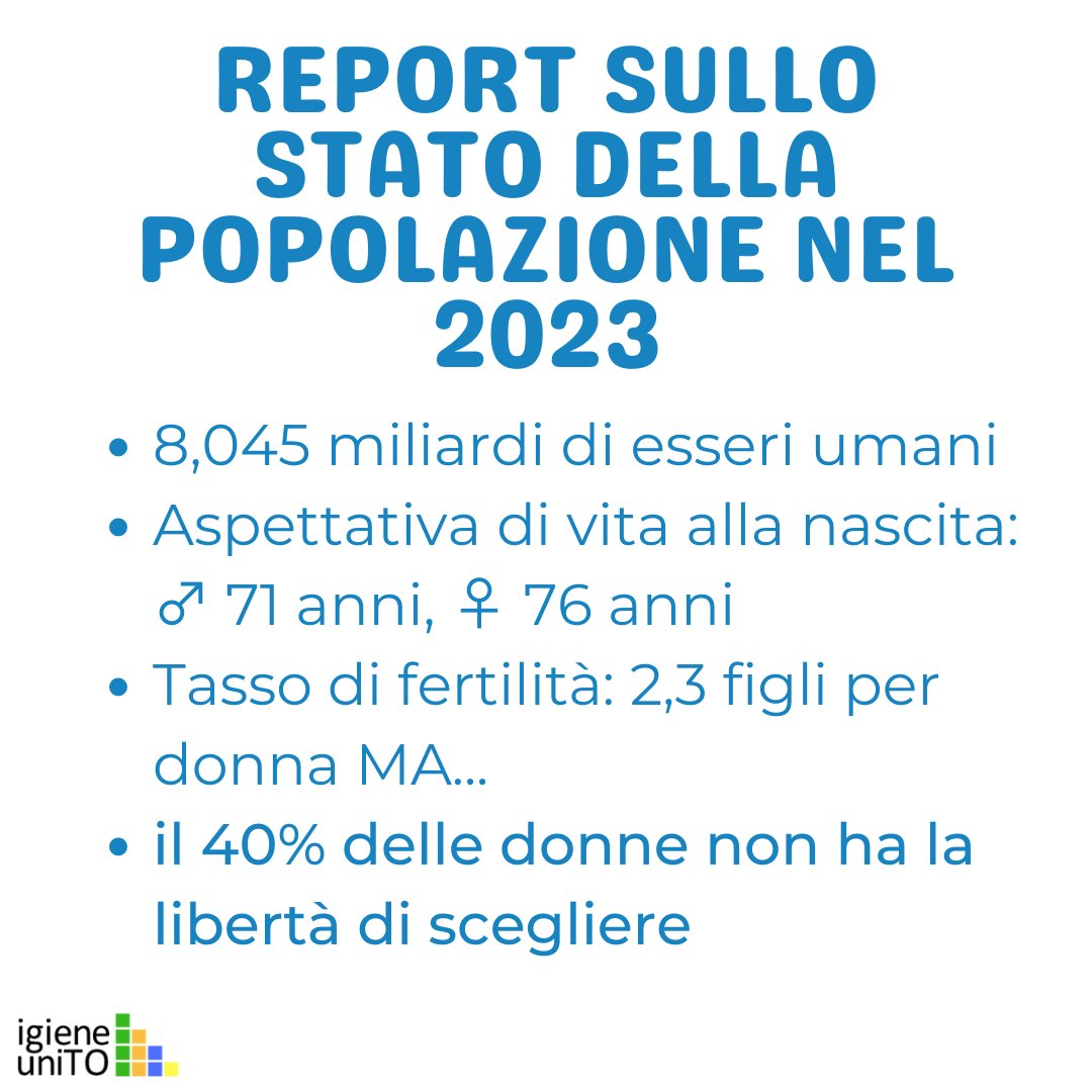 Igiene UniTo (@igieneunito) on Twitter photo Giornata Mondiale della Popolazione
<a href="/UNFPA/">UNFPA</a> invita a un cambio di prospettiva:
- i cambiamenti demografici non sono buoni o cattivi in sé 📈
- viene prima il diritto individuale a scegliere quanti figli avere, negato al 40% delle 👩
unfpa.org/swp2023
#WorldPopulationDay2023 Giornata Mondiale della Popolazione
<a href="/UNFPA/">UNFPA</a> invita a un cambio di prospettiva:
- i cambiamenti demografici non sono buoni o cattivi in sé 📈
- viene prima il diritto individuale a scegliere quanti figli avere, negato al 40% delle 👩
unfpa.org/swp2023
#WorldPopulationDay2023
