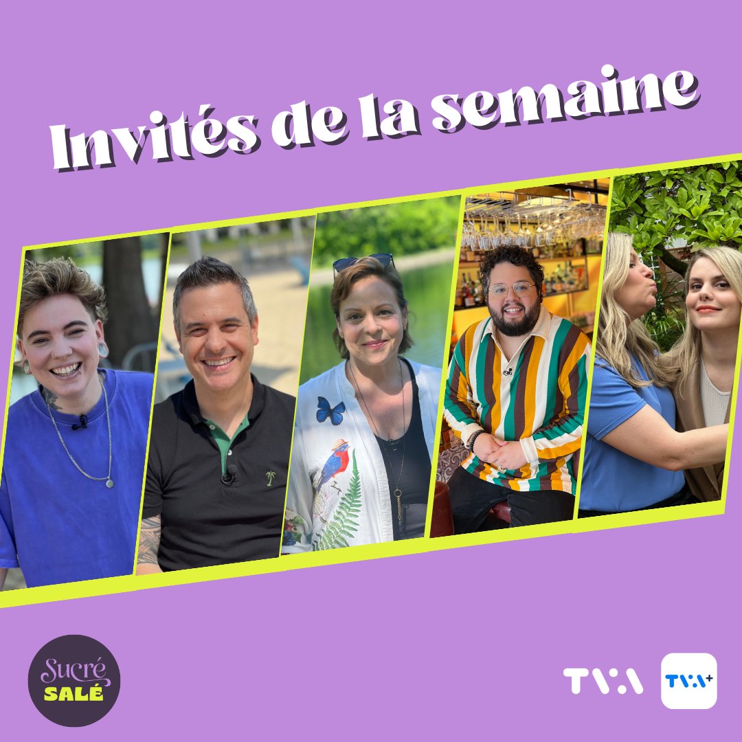 ◼︎ SUCRÉ SALÉ  

Cette semaine, Mélanie Maynard reçoit: 
・Roxane Bruneau
・Pierre Hébert et Justin Morissette
・ Maude Guérin
・Matthieu Pepper
・ Coeur de Pirate et Anne-Marie Withenshaw

Lundi au vendredi | 18h30 / 22h35 | TVA 
#SucréSalé #Déferlantes