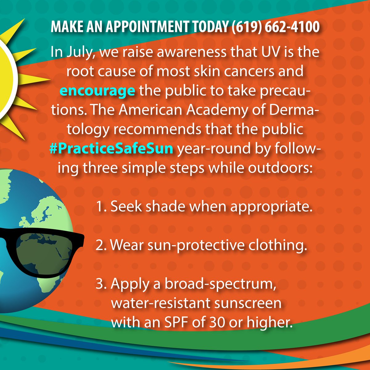 Protect your skin & eyes from harmful UV rays during UV Safety Month! Whether sunny or cloudy, UV rays can cause damage & increase the risk of skin cancer & eye conditions. Prioritize sun safety: wear sunscreen, hats, sunglasses, seek shade & stay informed.  

#UVSafetyMonth